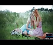 Lesbians on a road trip have sex outdoor