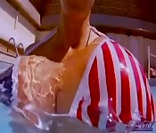 Bikini-clad tart getting fucked next to her pool