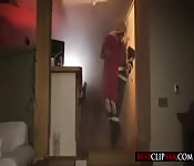 Kinky female firefighter riding a good-looking stranger hard