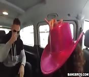 Chubby young Spanish floozie riding a stranger hard in a minibus