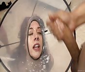 Showered in cum from a room of big dicks